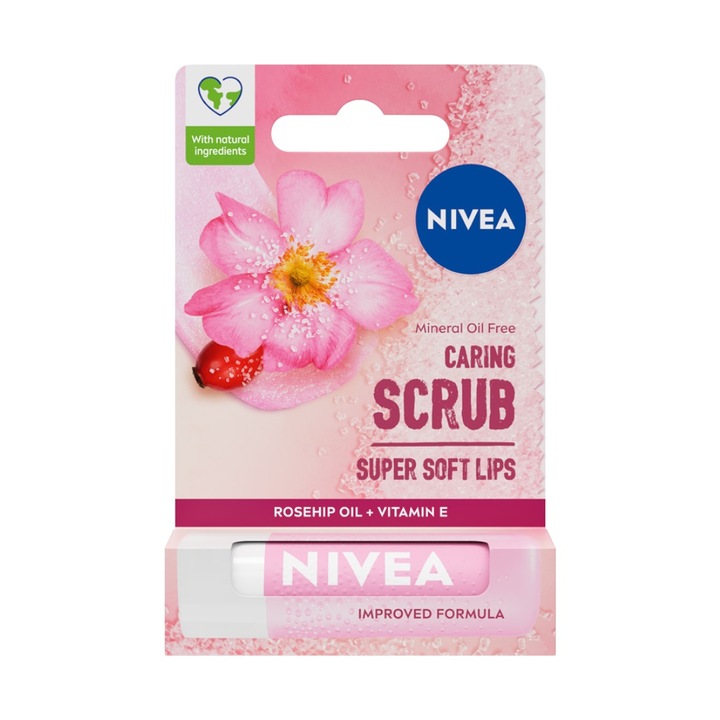Scrub buze, Nivea, Vitamina E, Wild Rose, 4.8 g