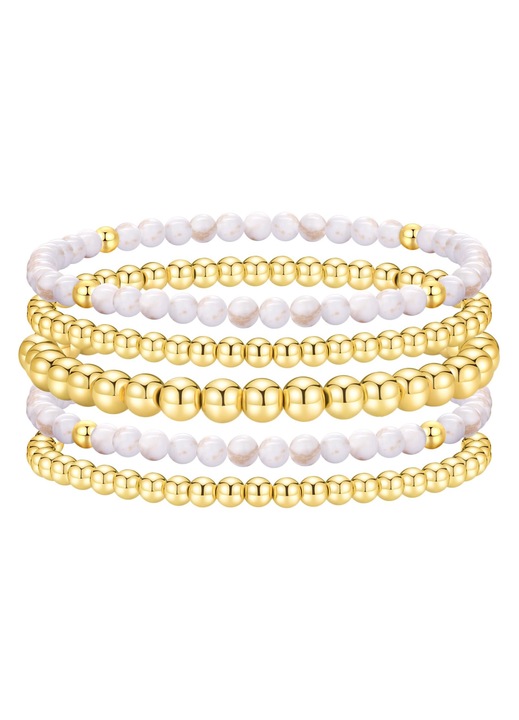 Set 5 bratari dama, Aur/Pietre naturale, Alb/Auriu