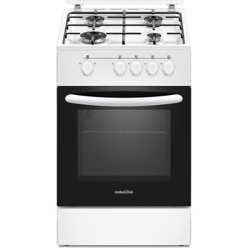 Aragaz Nobeltek NLT 5551A/G1, Gaz, 4 arzatoare, Siguranta plita si cuptor, Echipat cu diuze GPL, Diuze GN de schimb, 50 cm, Alb