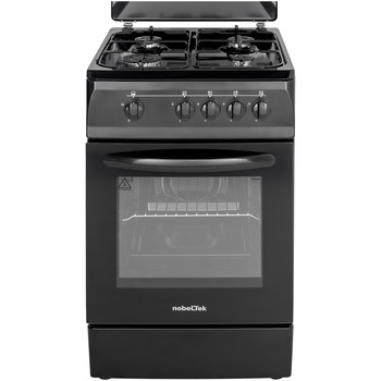 Aragaz Nobeltek NLT 5601N/G1, Gaz, 4 arzatoare, Siguranta plita si cuptor, Echipat cu diuze GPL, Diuze GN de schimb, 50 cm, Negru