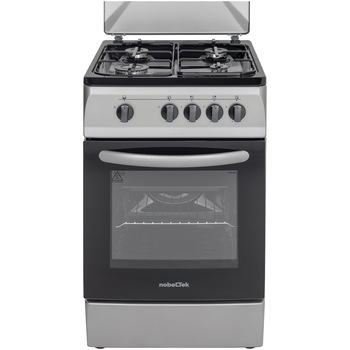 Aragaz Nobeltek NLT 5601S/G1, Gaz, 4 arzatoare, Siguranta plita si cuptor, Echipat cu diuze GPL, Diuze GN de schimb, 50 cm, Argintiu