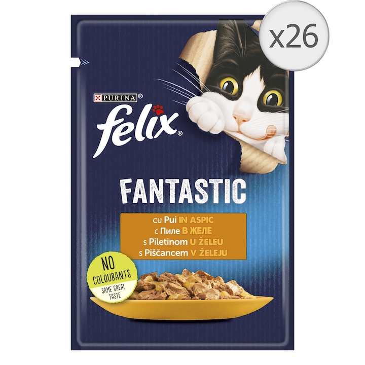 Hrana umeda pentru pisici Felix Fantastic Pui in Aspic, 26 x 85 g