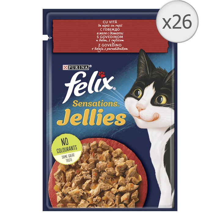 Hrana umeda pentru pisici Felix Sensations Vita cu Rosii in Aspic, 26 x 85 g