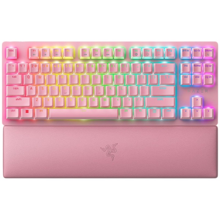 Клавиатура Gaming Razer Huntsman V2 Tenkeyless (Red Switch), С кабелна (USB-C), RGB осветление, Розов