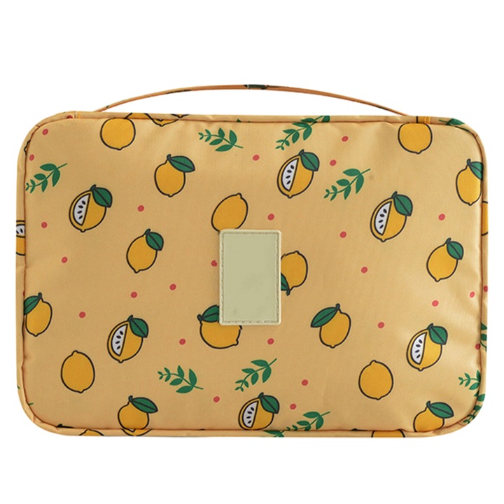 Trusa de machiaj portabila, impermeabila, galben lamaie, 22x14x7cm