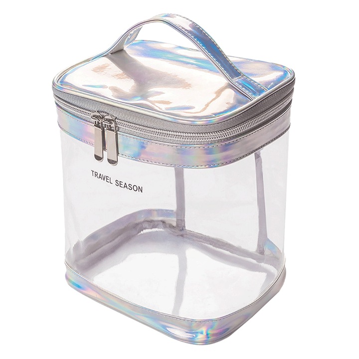 Geanta portabila colorata transparenta pentru cosmetice, portabila, impermeabila si de mare capacitate, din PVC,style:style3;