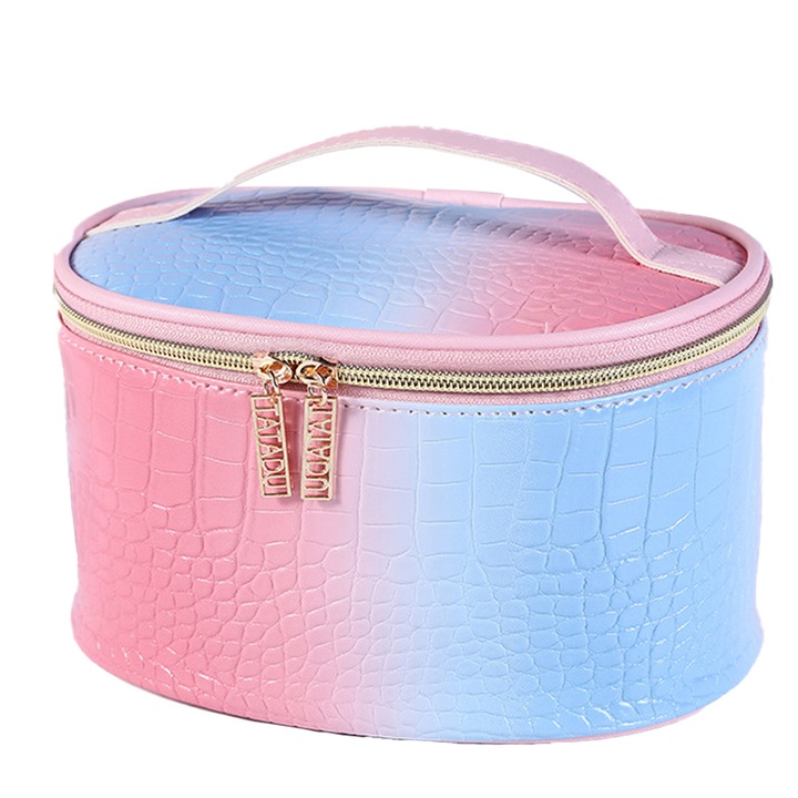 Trusa de machiaj, forma ovala, multicolor, 21x15.5x12.3cm