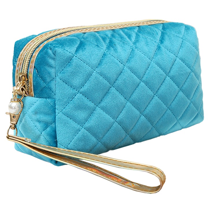 Set truse de machiaj, catifea aurie, multicolor, 19x8.3x11.2cm