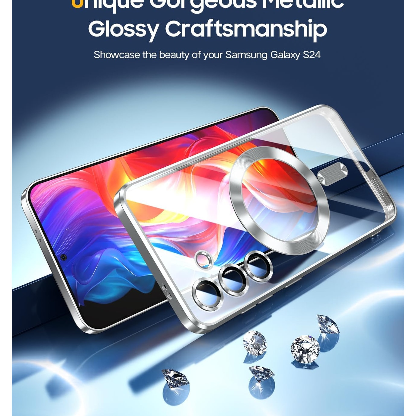 Husa din silicon Ultra-Soft cu margini metalizate, Luxury Magsafe, compatibila cu Samsung S24 Plus / Argintiu