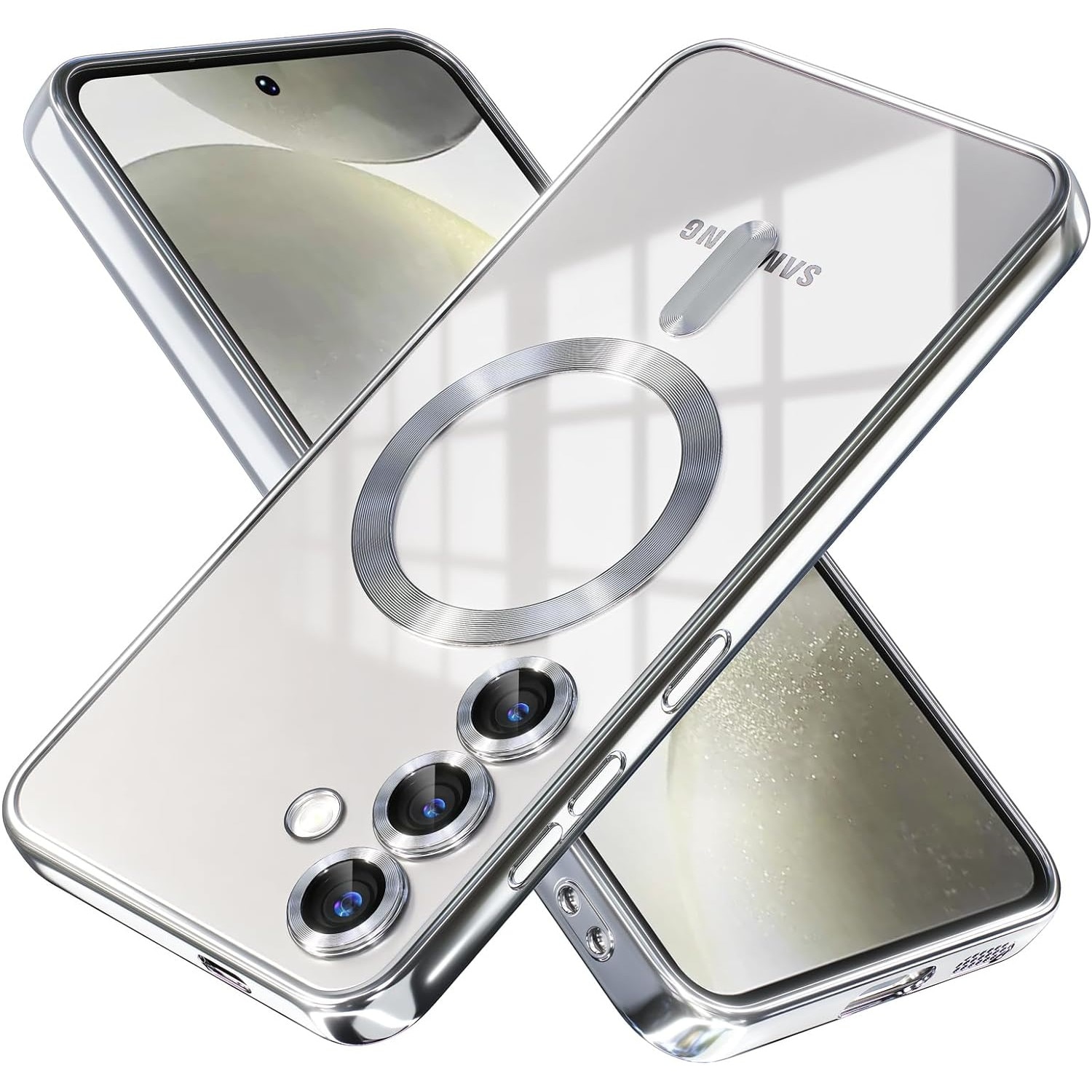 Husa din silicon Ultra-Soft cu margini metalizate, Luxury Magsafe, compatibila cu Samsung S24 Plus / Argintiu