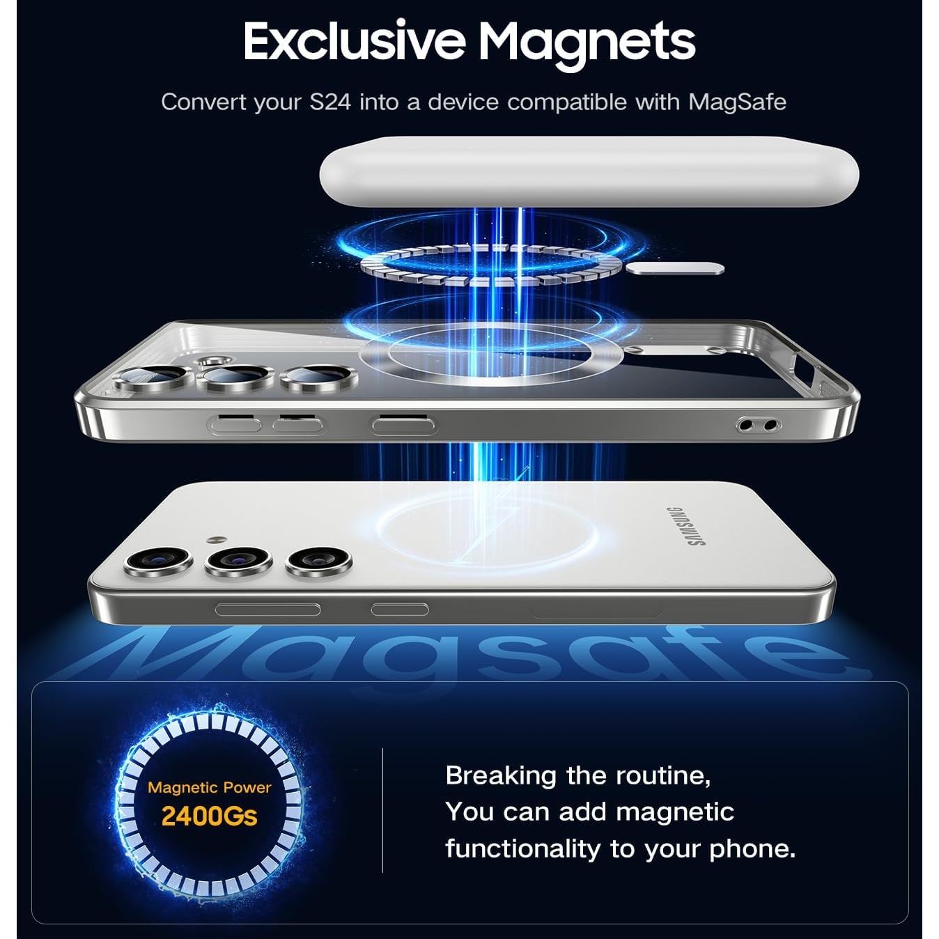 Husa din silicon Ultra-Soft cu margini metalizate, Luxury Magsafe, compatibila cu Samsung S24 Plus / Argintiu