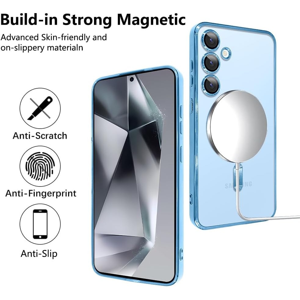 Husa din silicon Ultra-Soft cu margini metalizate, Luxury Magsafe, compatibila cu Samsung S24 Plus / Albastru deschis