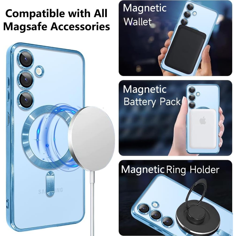 Husa din silicon Ultra-Soft cu margini metalizate, Luxury Magsafe, compatibila cu Samsung S24 Plus / Albastru deschis