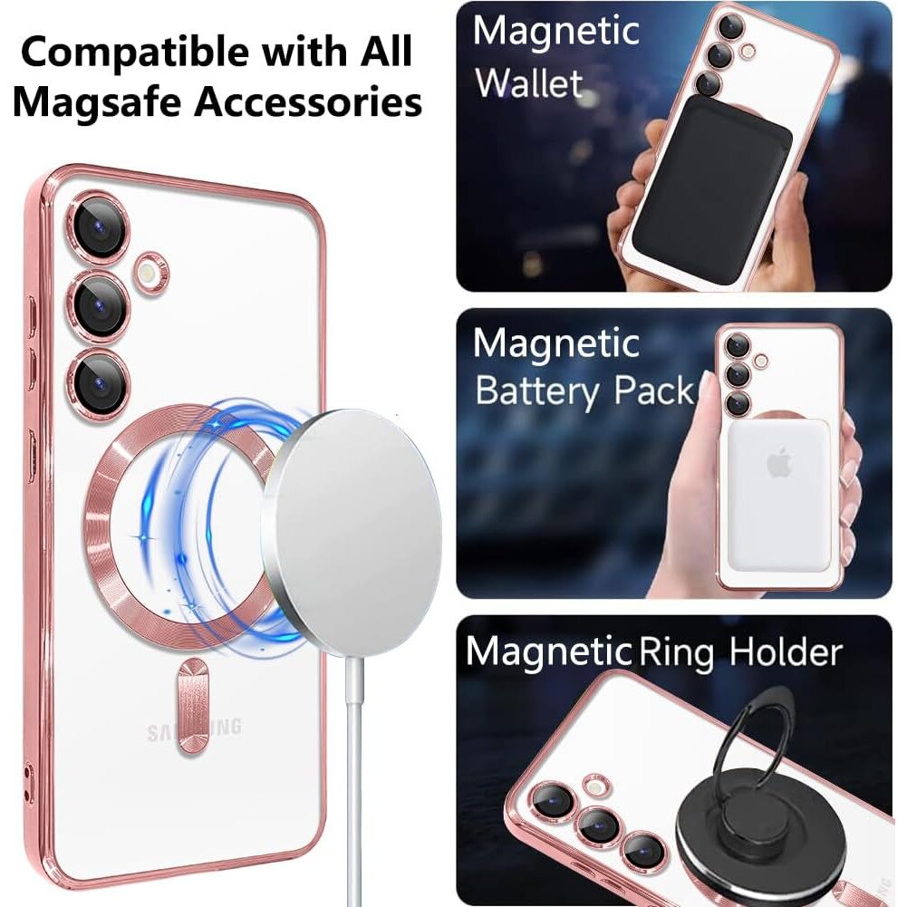 Husa din silicon Ultra-Soft cu margini metalizate, Luxury Magsafe, compatibila cu Samsung S24 / Roz