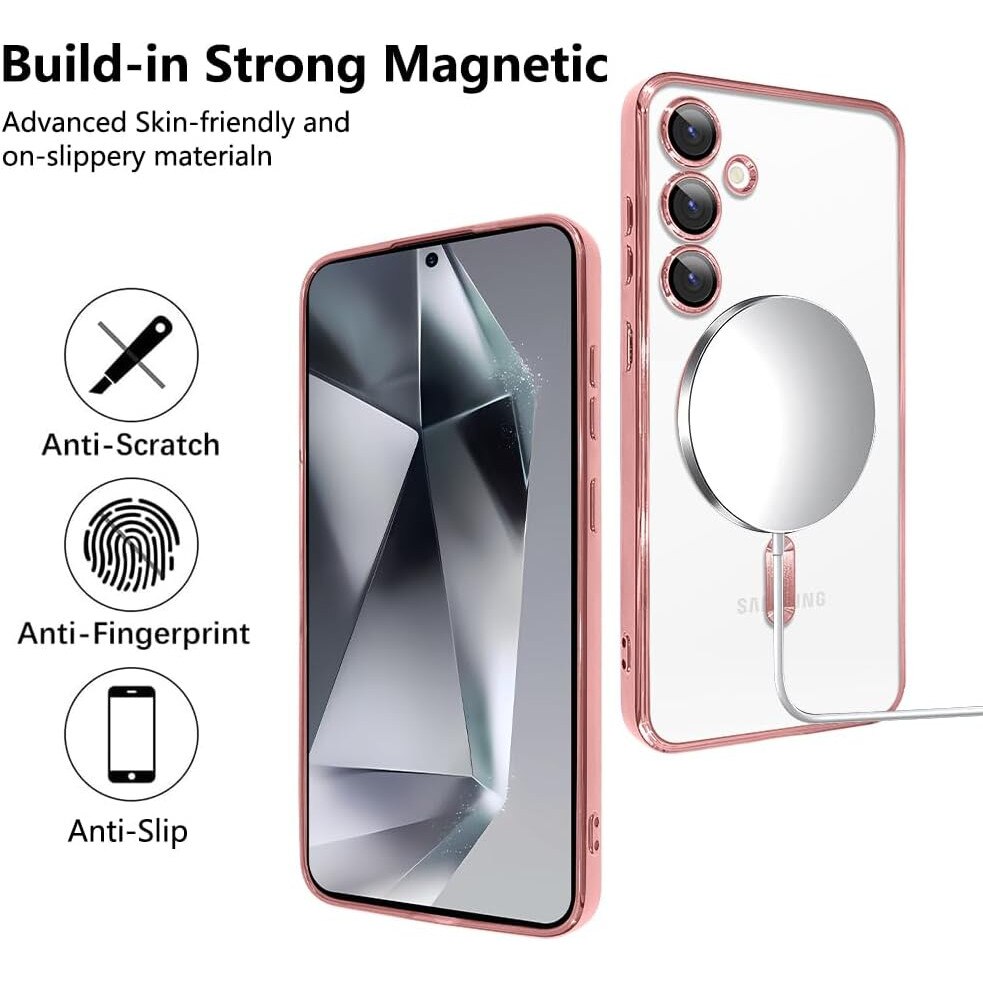 Husa din silicon Ultra-Soft cu margini metalizate, Luxury Magsafe, compatibila cu Samsung S24 / Roz