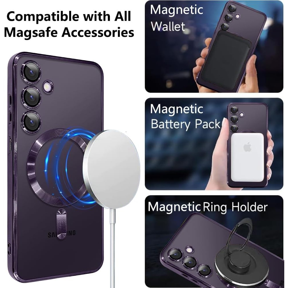 Husa din silicon Ultra-Soft cu margini metalizate, Luxury Magsafe, compatibila cu Samsung S24 / Mov