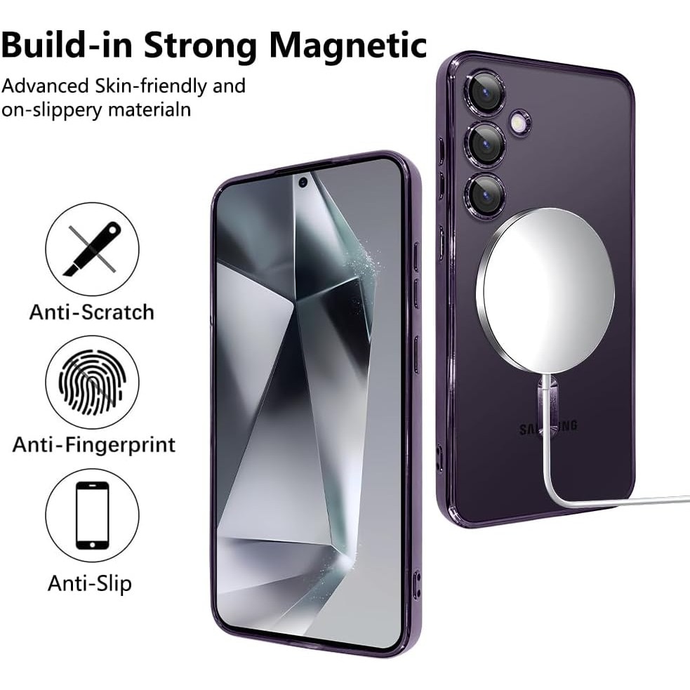 Husa din silicon Ultra-Soft cu margini metalizate, Luxury Magsafe, compatibila cu Samsung S24 / Mov