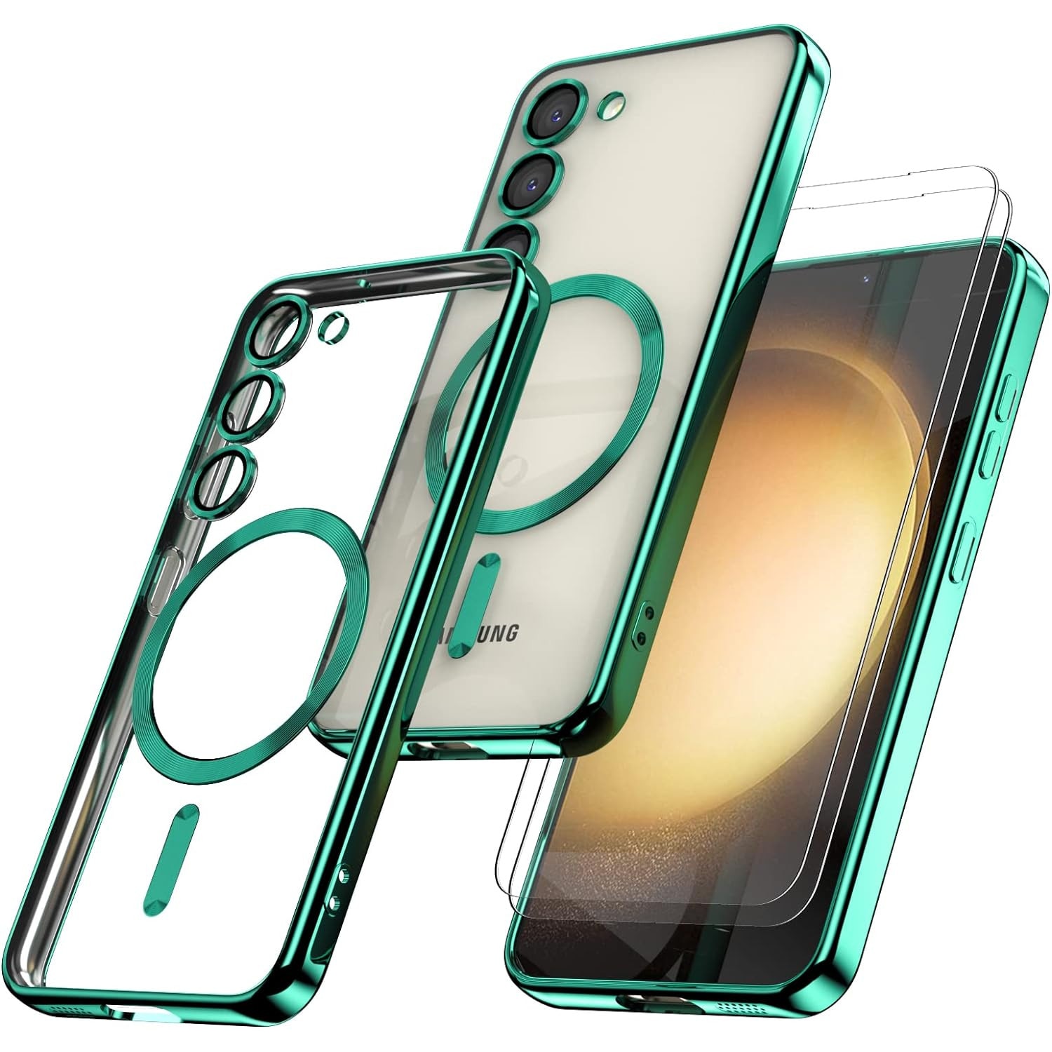 Husa din silicon Ultra-Soft cu margini metalizate, Luxury Magsafe, compatibila cu Samsung S24 / Verde