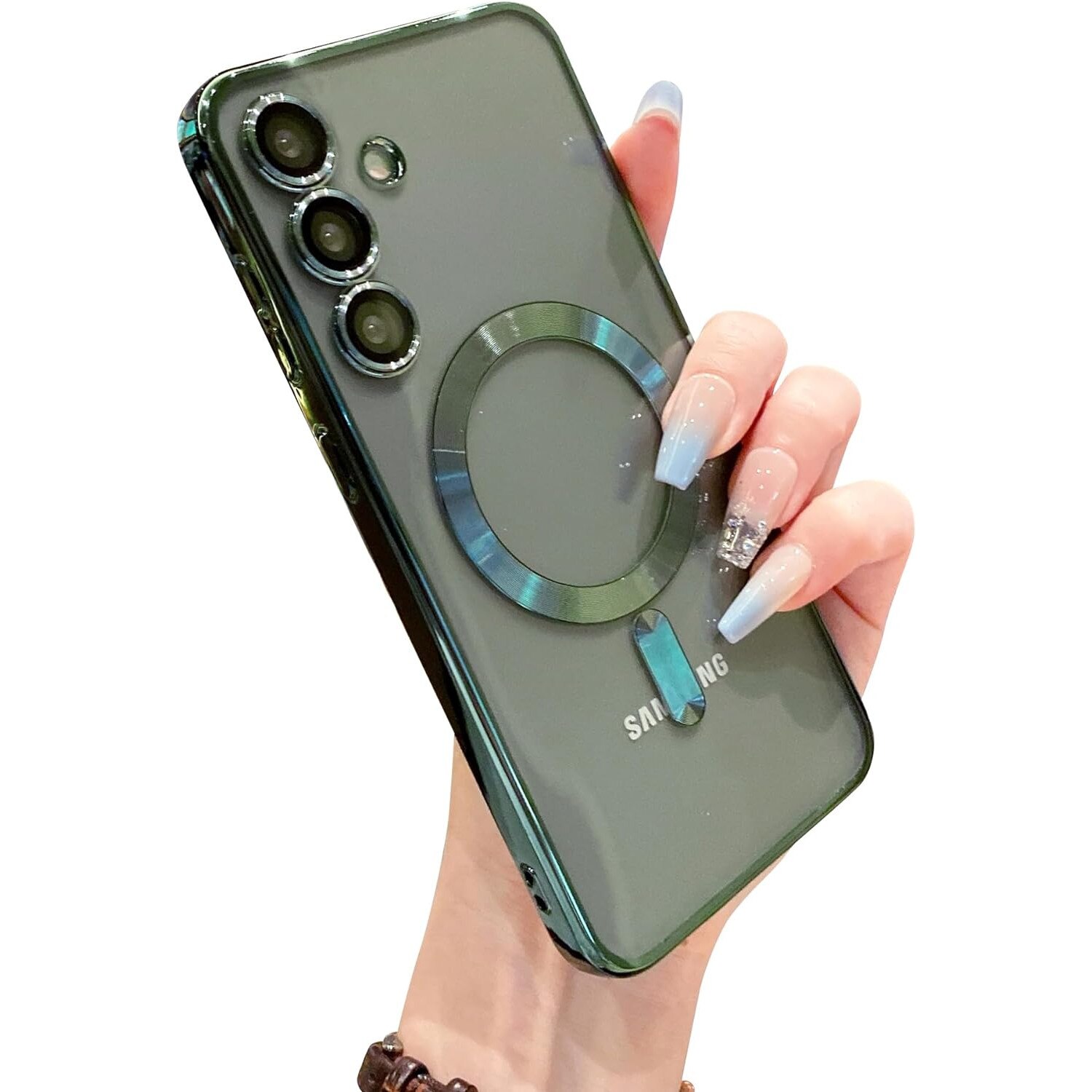 Husa din silicon Ultra-Soft cu margini metalizate, Luxury Magsafe, compatibila cu Samsung S24 / Verde