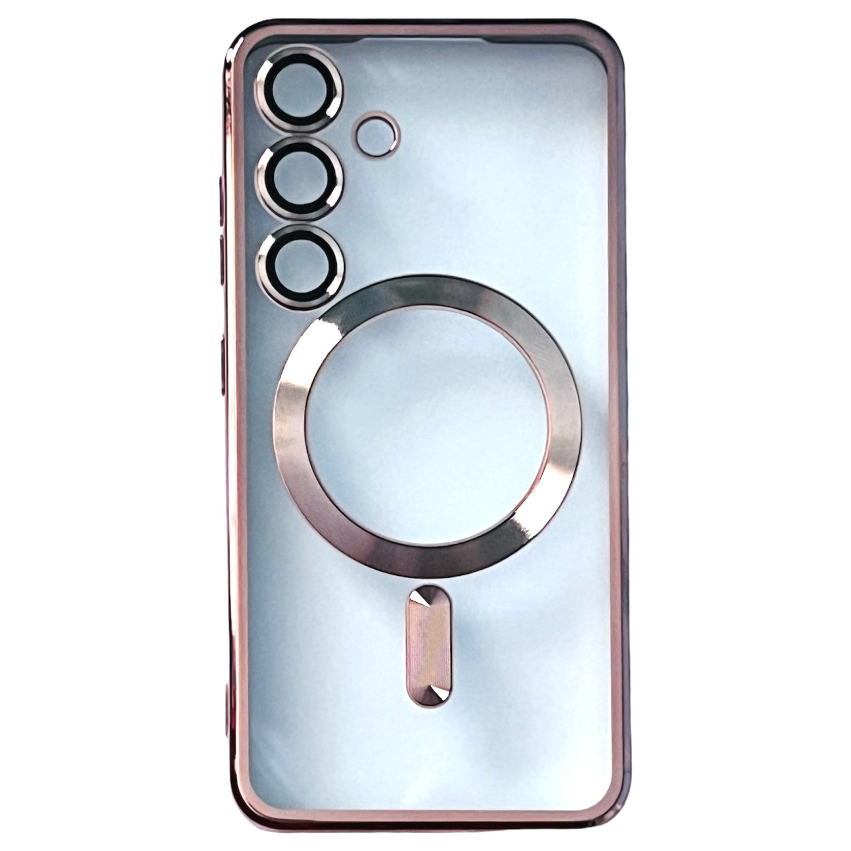 Husa din silicon Ultra-Soft cu margini metalizate, Luxury Magsafe, compatibila cu Samsung S24 / Roz