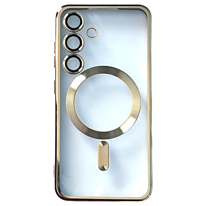 Husa din silicon Ultra-Soft cu margini metalizate, Luxury Magsafe, compatibila cu Samsung S24 / Auriu