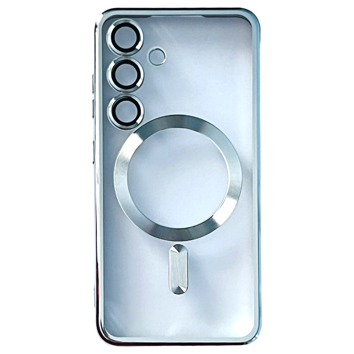 Husa din silicon Ultra-Soft cu margini metalizate, Luxury Magsafe, compatibila cu Samsung S24 / Argintiu