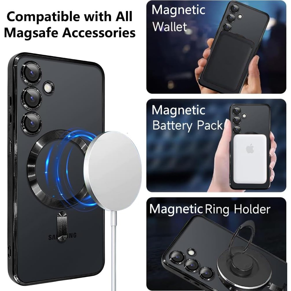 Husa din silicon Ultra-Soft cu margini metalizate, Luxury Magsafe, compatibila cu Samsung S24 / Negru