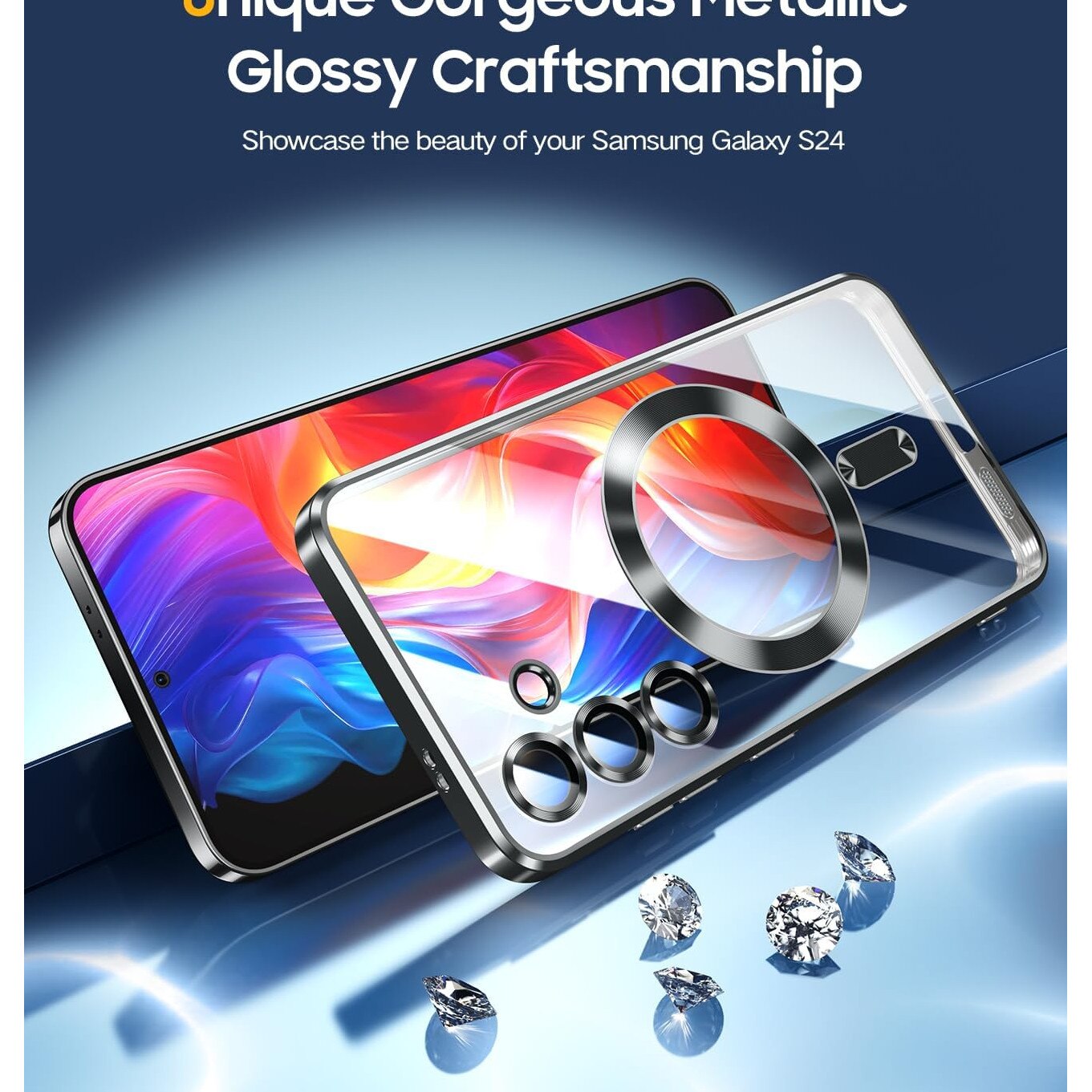 Husa din silicon Ultra-Soft cu margini metalizate, Luxury Magsafe, compatibila cu Samsung S24 / Negru