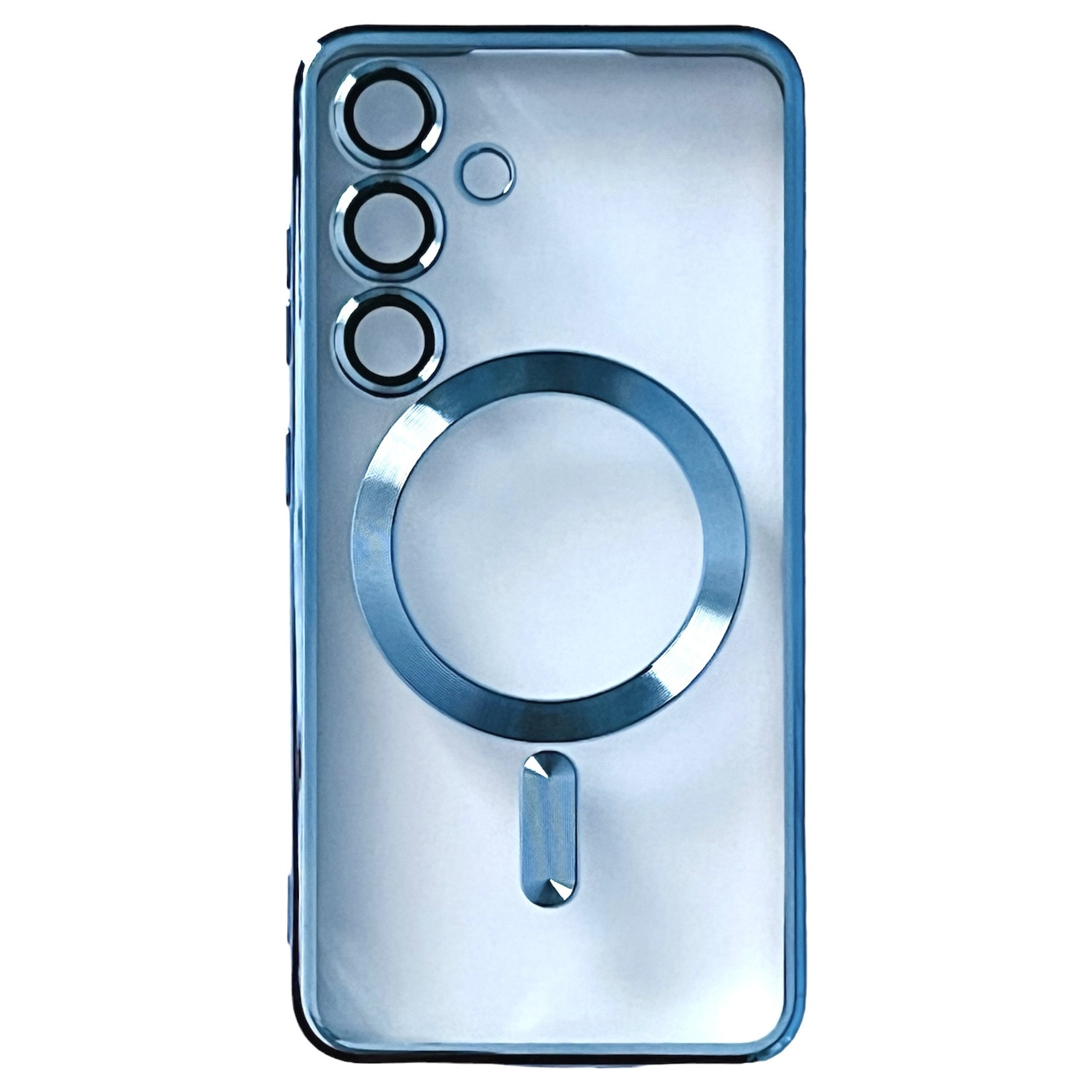 Husa din silicon Ultra-Soft cu margini metalizate, Luxury Magsafe, compatibila cu Samsung S24 Plus / Albastru deschis