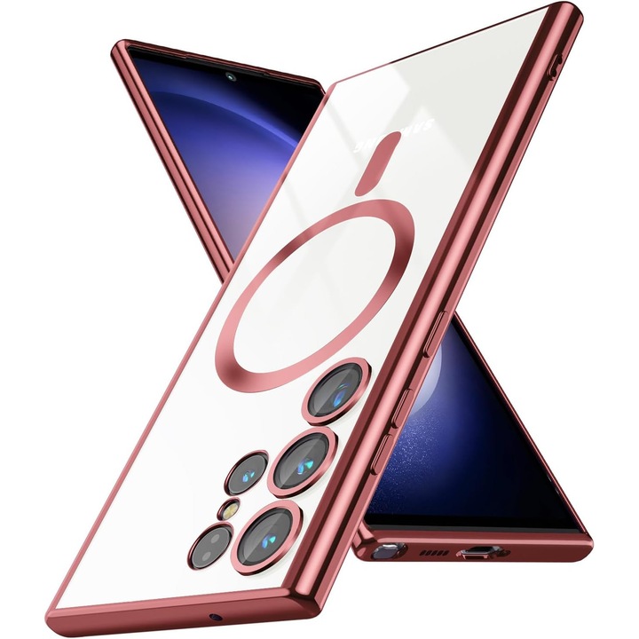 Husa din silicon Ultra-Soft cu margini metalizate, Luxury Magsafe, compatibila cu Samsung S24 Ultra / Roz