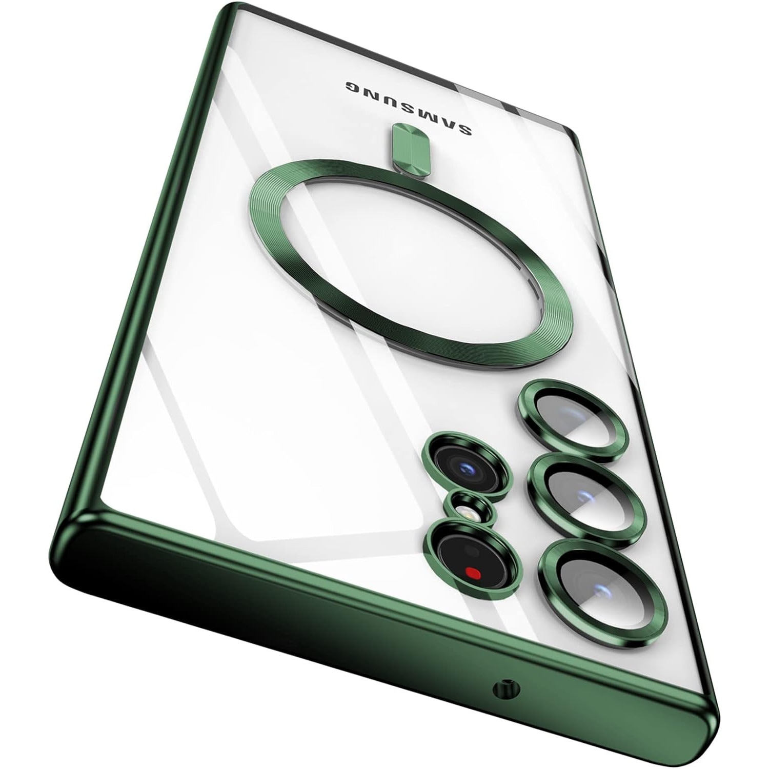 Husa compatibila cu Samsung Galaxy S23 Ultra, ALC MOBILE, pentru telefon mobil cu protectie pentru camera, Tehnologie MagSafe, rezistenta la socuri, contur Verde