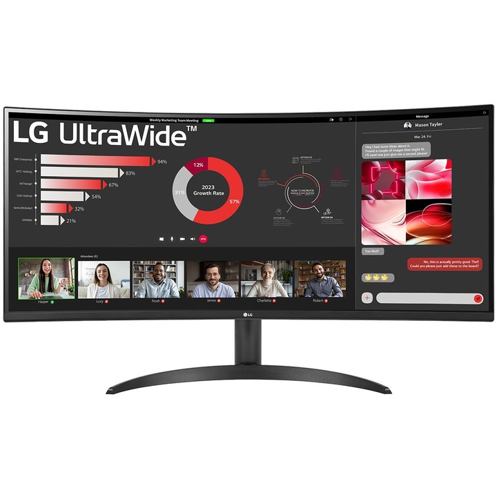Монитор LG UltraWide 34WR50QC-B, 34", VA, 3440 x 1440, 2 x HDMI 2.0, 1 x DisplayPort 1.4, 1 x Audio Out