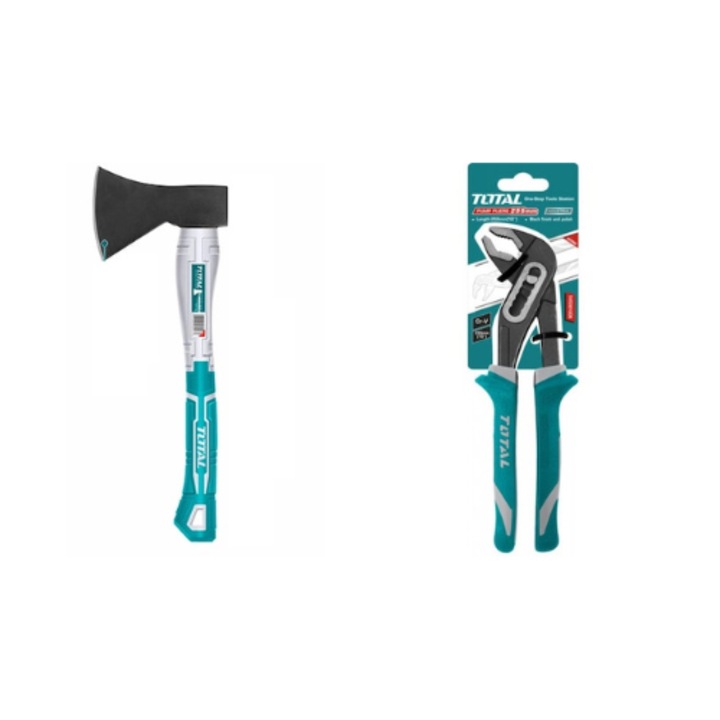 Set Toporisca din otel carbon cu maner din fibra de sticla, TOTAL - 600 g + Cleste papagal 10"/250mm Cr-V Total