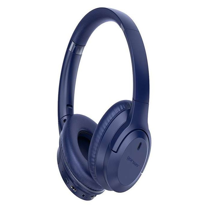 Аудио слушалки Gorsun E97 over-ear, автономност 55 часа, безжични, bluetooth 5.3, ANC микрофон намалява шума с 95%, 3D стерео звук, двойно намаляване на шума, EQ функция, регулируеми, защита от мемори пяна, преносими, бързо зареждане, 3d стерео бас , син