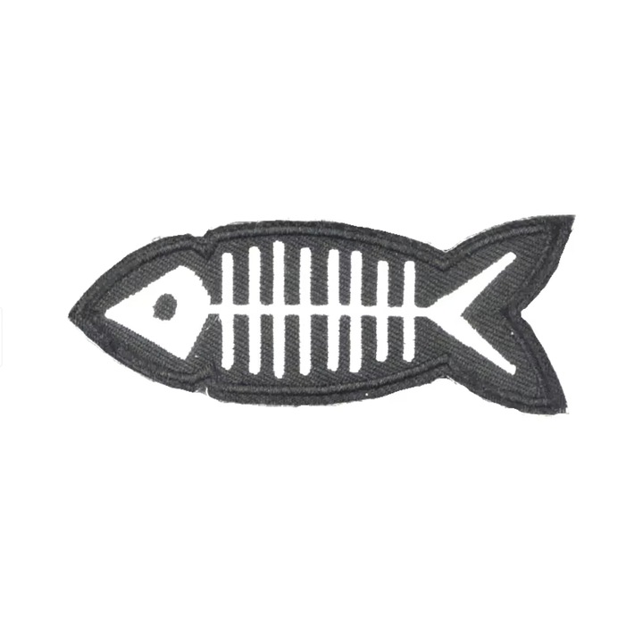 Нашивка INOVATIX, рибен скелет, рибена кост I, Бродирана текстилна, 7,5x3 xm