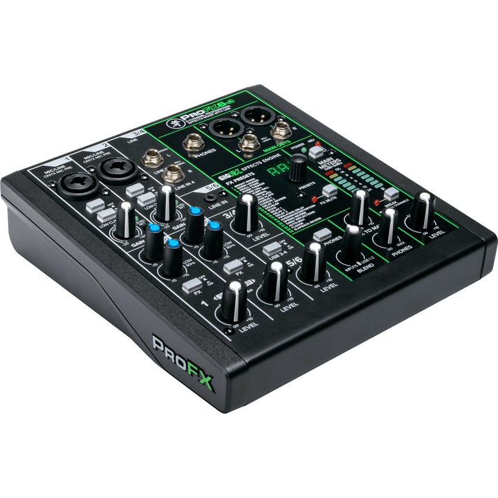Mixer audio, Mackie, PROFX6V3, Inregistrare, 6 canale, Negru