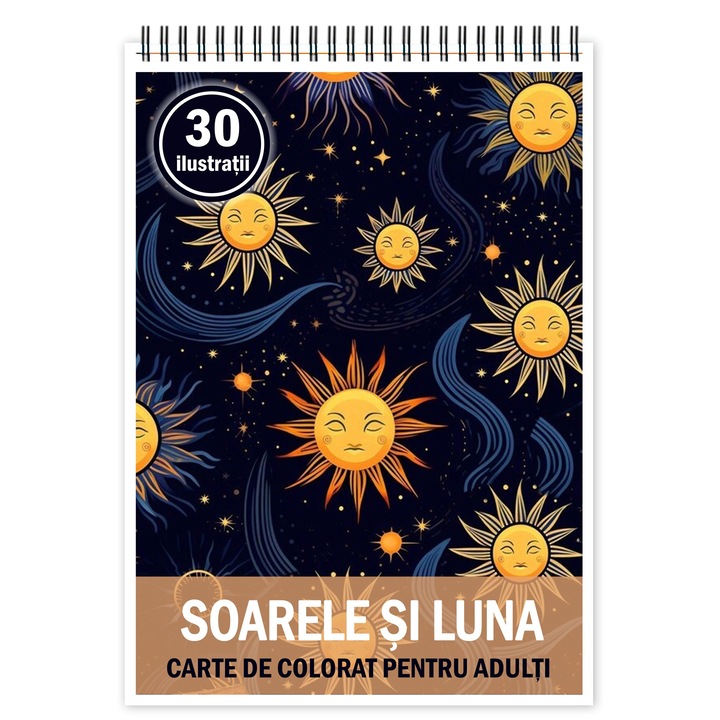 Carte de colorat pentru relaxare si antistres, 50 de ilustratii, Soarele si luna, 106 pagini
