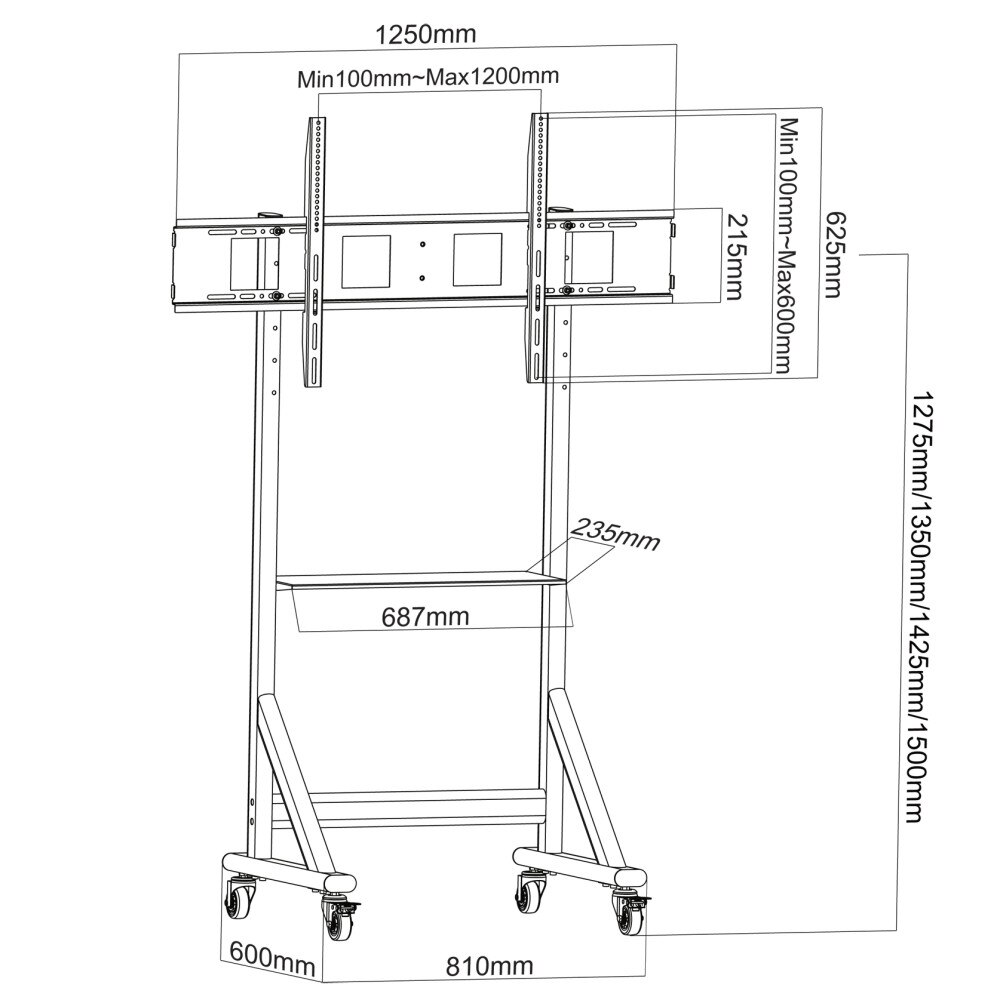 Stand TV mobil pe roti, raft pentru dispozitive multimedia, 55 - 100 ...