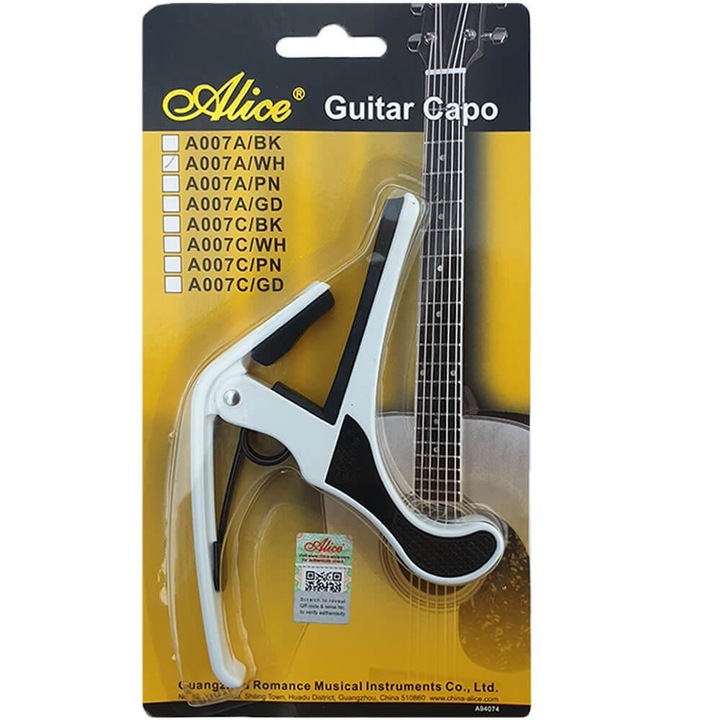 Capodastru Chitara Acustica/Electrica, Alice A007A/WH, alb