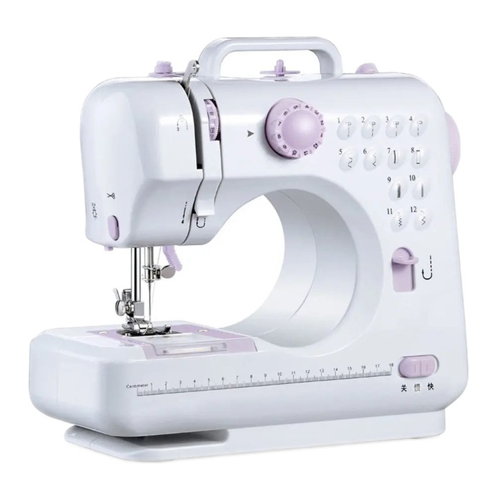 Masina de cusut mica si compacta, Jiafen, FHSM-505, Functie de cusut invers, Lumina incorporata, Alb