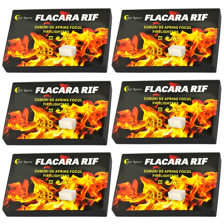 Set 288 Cuburi pentru Aprins Focul Teno®, 6 cutii, pastile aprinzatoare, timp indelungat de ardere, incalzire centrala, seminee, sobe, camping, drumetii