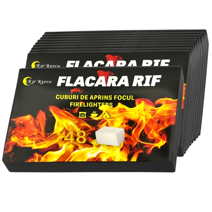 Set 480 Cuburi pentru Aprins Focul Teno®, 10 cutii, pastile aprinzatoare, timp indelungat de ardere, incalzire centrala, seminee, sobe, camping, drumetii