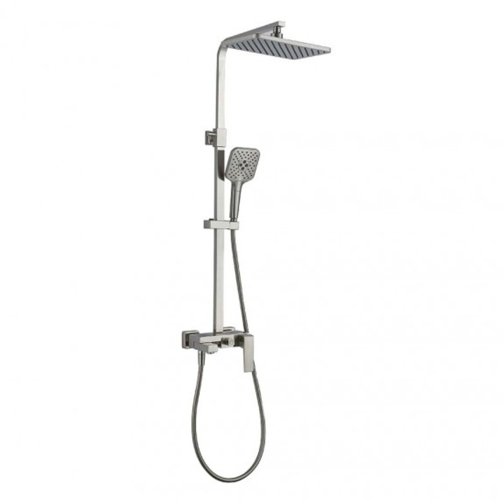 Sistem de dus, Inter Ceramic, ELINOR, 6891 BRUSH NICKEL, Dus mobil, Baterie, 3 functii, Argintiu