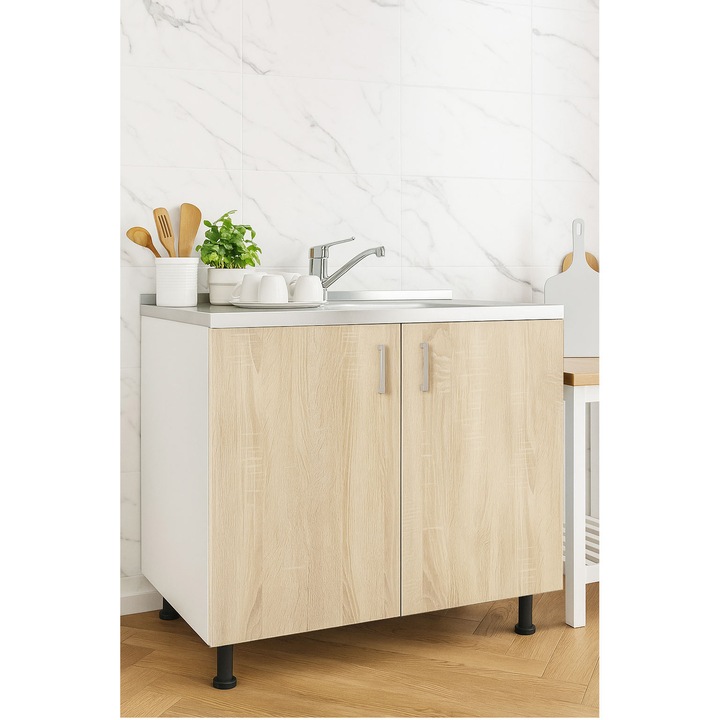 Tender Badenmob Konyhai mosogató, 80x50x80 2 ajtós, forgácslap, Sonoma