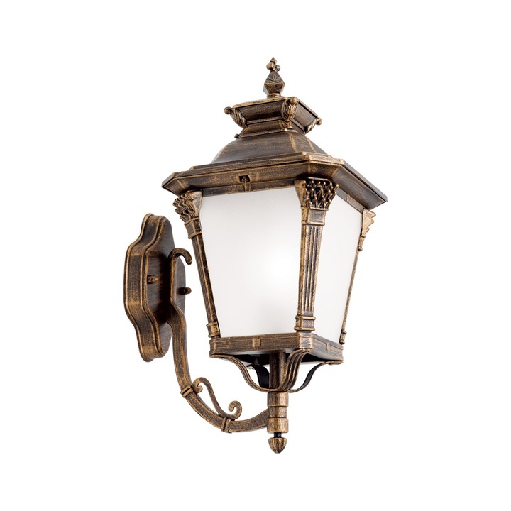 Aplica pentru exterior Aiko AL 11-1138/1 PAT AUFW E271x 60W Cadru metal alama patinata, cu abajur din sticla opal IP23 Latime 23cm, Adancime 47cm, Inaltime 29cm ORION