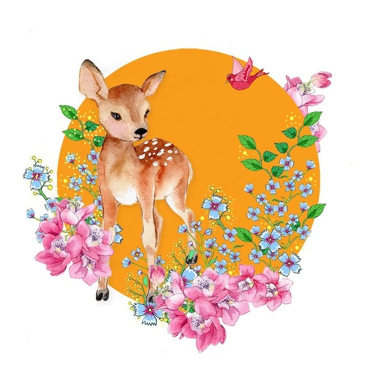 Felicitare cu plic, Clear Creations, Swarovski, Caprioara, Multicolor