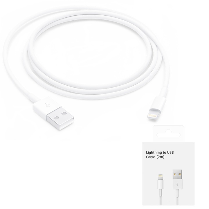 Apple, кабел за данни (MD819ZM/A), USB-A към Lightning, 2 м, бял (блистерна опаковка)