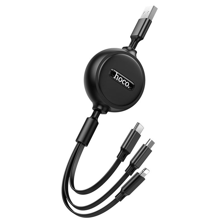 HOCO X75 3in1 USB-A - Lightning / microUSB / USB-C töltőkábel, 18W, 1m, fekete