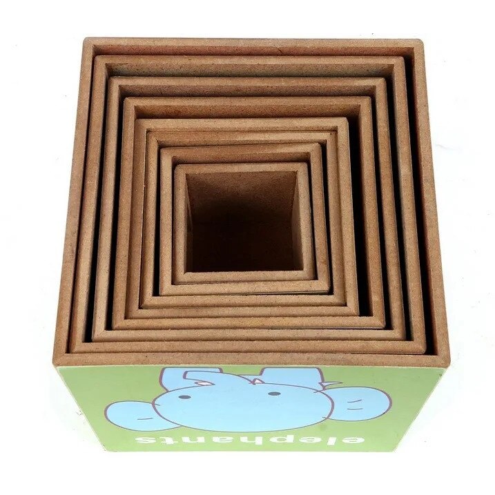 Turn Montessori din lemn cu 8 cuburi, cifre, animale, forme geometrice ...