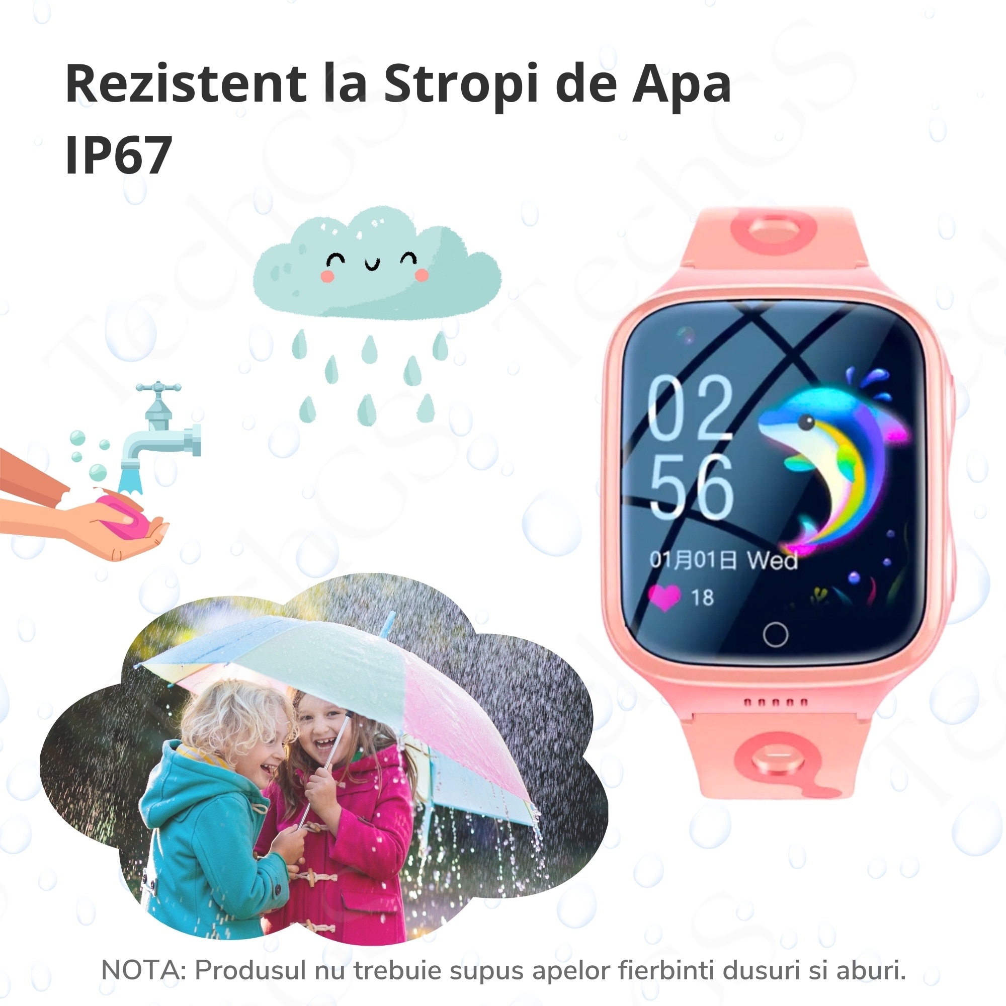 Ceas Smartwatch Copii, KidLife TechGS®, 4G cu GPS, Manual in Limba